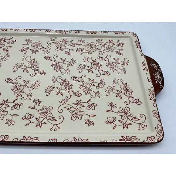 Temp-Tations Cranberry Floral Lace Serving Tray 14 x 9.5 Serveware Cottagecore - Picture 10 of 16